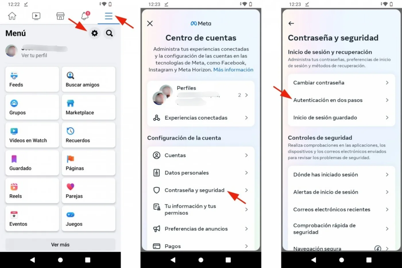 Pasos para activar la autenticación en dos pasos en Facebook desde el Centro de cuentas de Meta