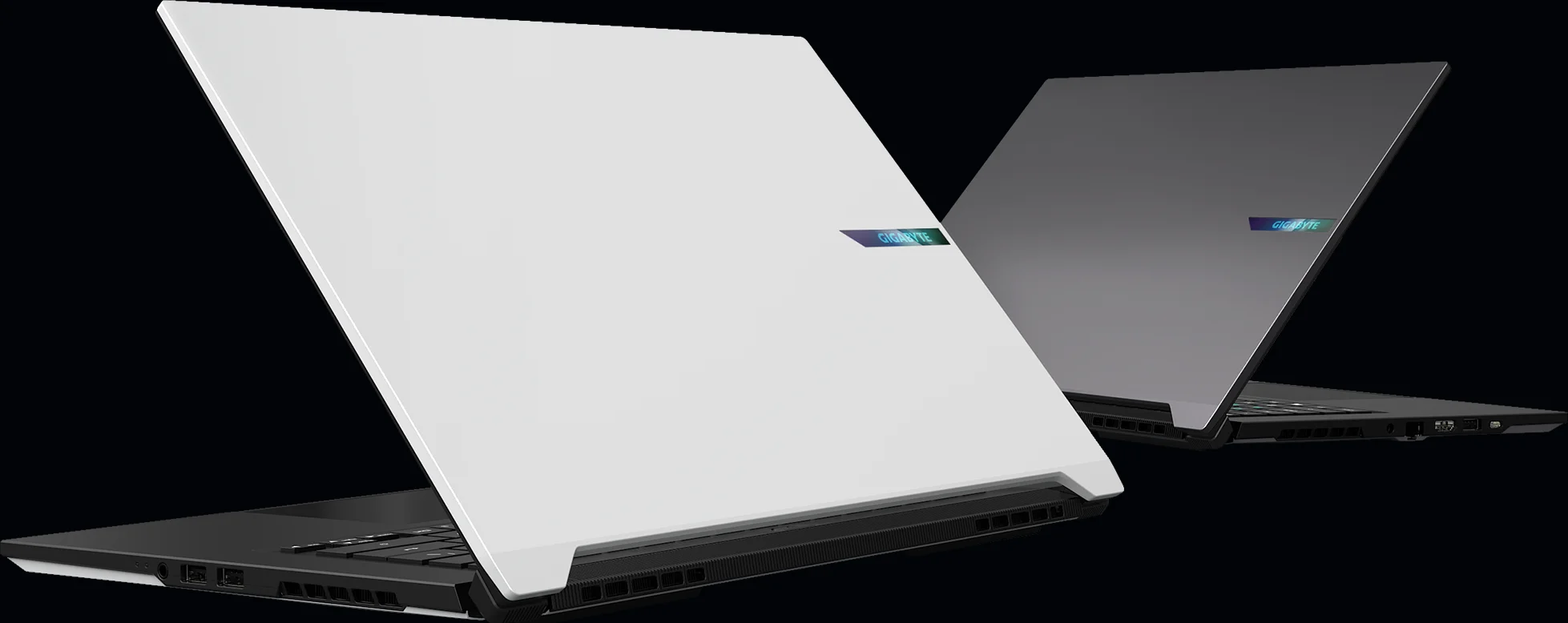 Gigabyte Aero X16 en sus variantes blanca y negra, vista trasera