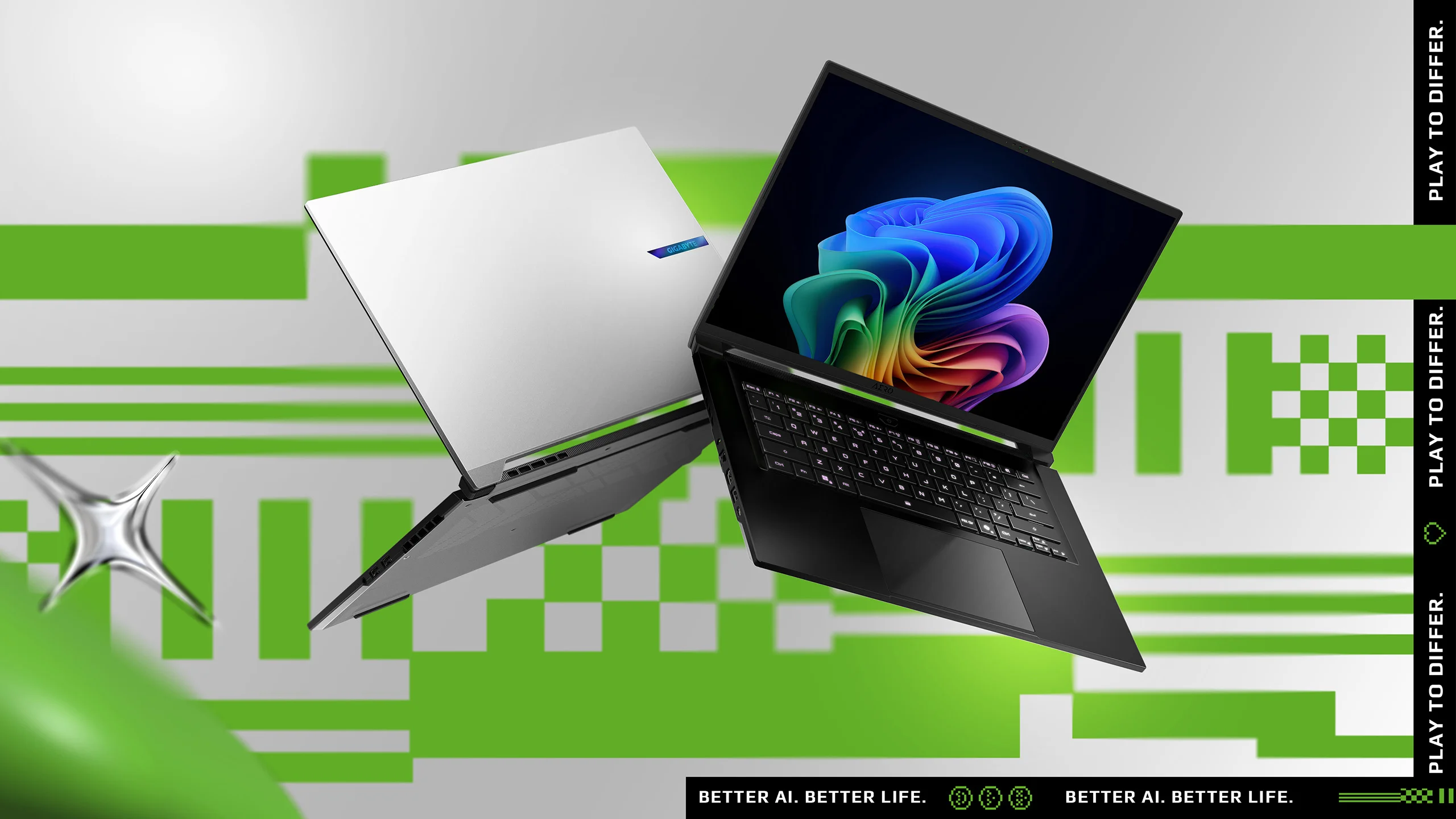 Gigabyte Aero X16 en sus variantes blanca y negra, vista trasera